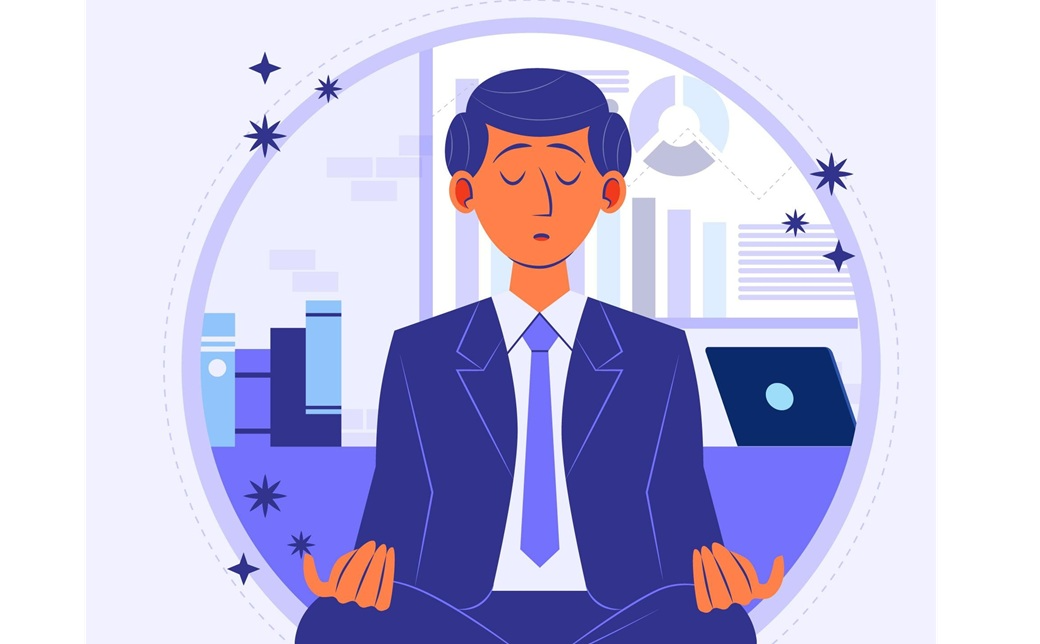 Business person in a calm, meditative state.